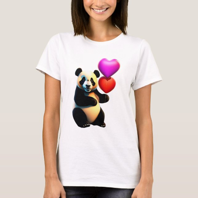 Valentine's Panda & Heart Balloon, Valentine's Day T-Shirt (Front)