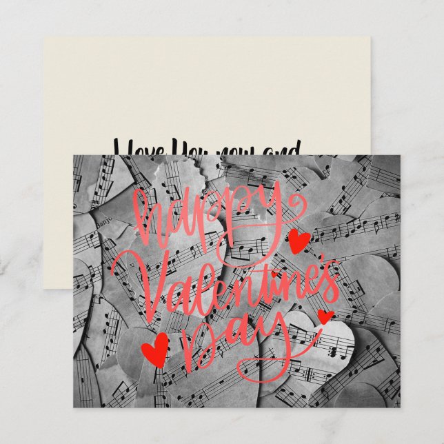 Valentine's - Paper Heart Red Pink Script Custom Note Card (Front/Back)