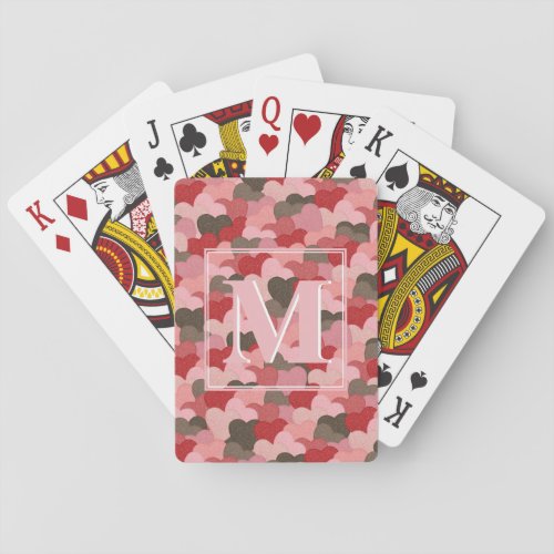 Valentines Paper Hearts Faux Camouflage Monogram Playing Cards