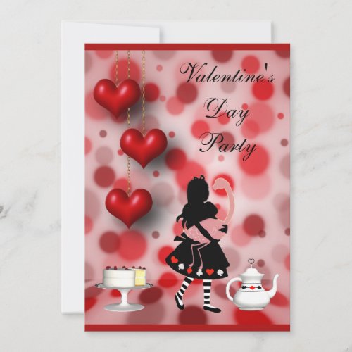 Valentines Party Alice  Flamingo Retro Hearts Invitation