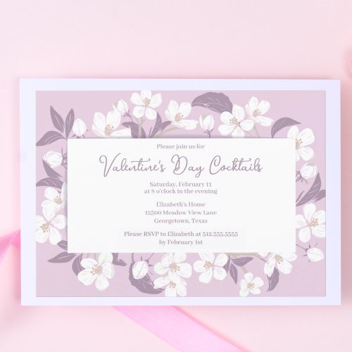 Valentines Party Cocktails Pink Floral Galentines Invitation