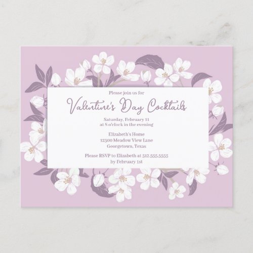 Valentines Party Cocktails Pink Floral Invitation Postcard