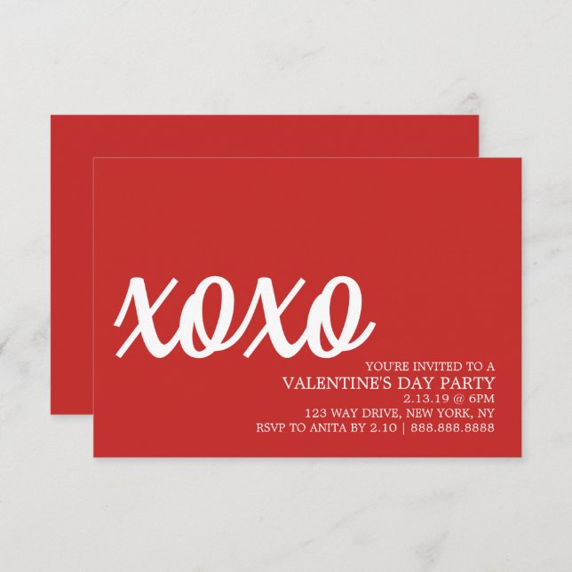 Valentine's Party Invite - xoxo red (Front/Back)