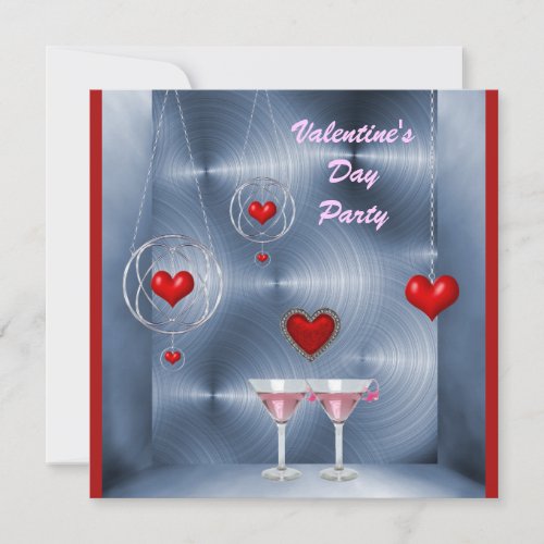 Valentines Party Red Hearts  Pink Martini Invitation