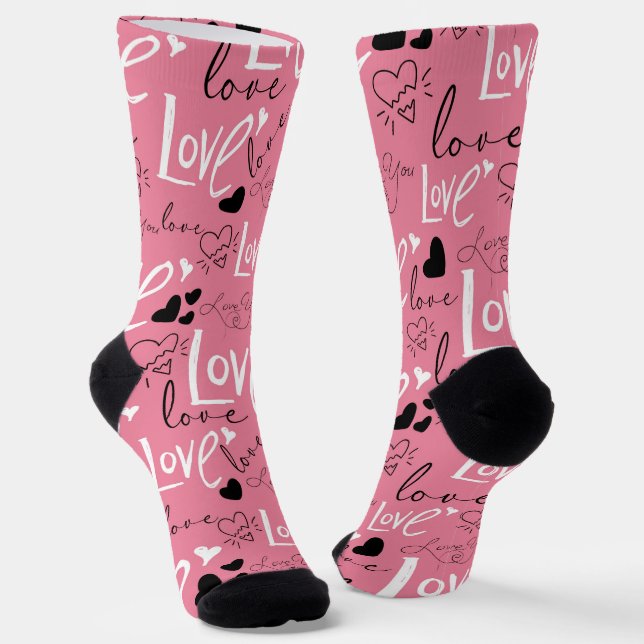 Valentines pattern Love typography hearts Socks (Angled)