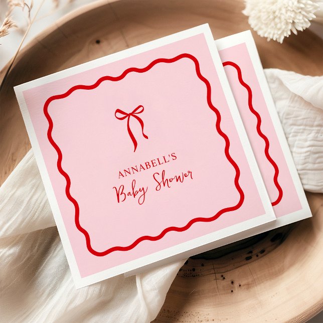 Valentine's Pink and Red Bow Baby Shower Napkins (Creator Uploaded)