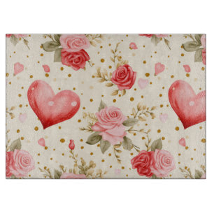 Valentine's Pink and Red Roses and Hearts Cutting Board