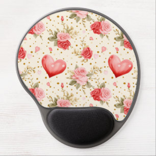 Valentine's Pink and Red Roses and Hearts Gel Mouse Pad
