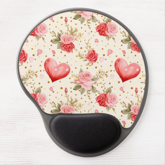 Valentine's Pink and Red Roses and Hearts  Gel Mouse Pad (Front)