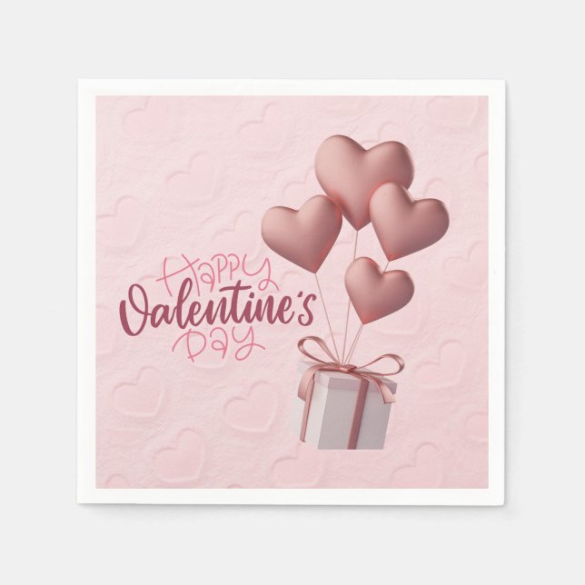 Valentine's Pink Balloons Paper Napkin (Front)