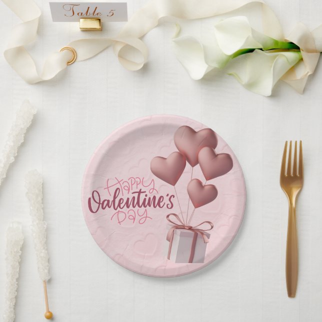 Valentine's Pink Balloons Paper Plate (Wedding)