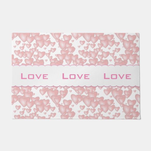 Valentines Pink Floating Valentine Hearts  Love Doormat