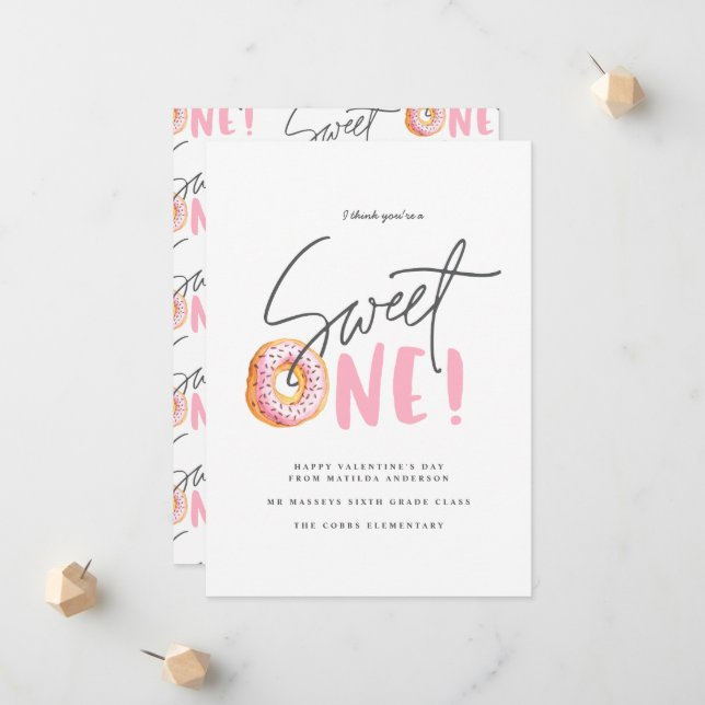 Valentines pink girly Donut sweet one modern Announcement (Front/Back In Situ)