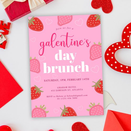 Valentines Pink Girly Galentines Day Brunch Invitation