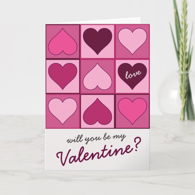 Valentines Pink Graphic Hearts Up Down any Text Holiday Card (Front)