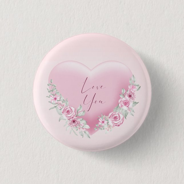 Valentines Pink Heart Button (Front)