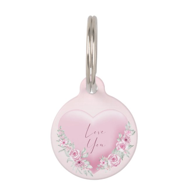 Valentines Pink Heart Pet ID Tag (Front)