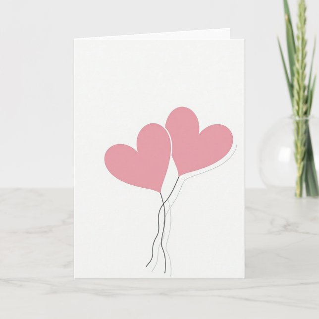 Valentines Pink Hearts Balloon Card (Front)