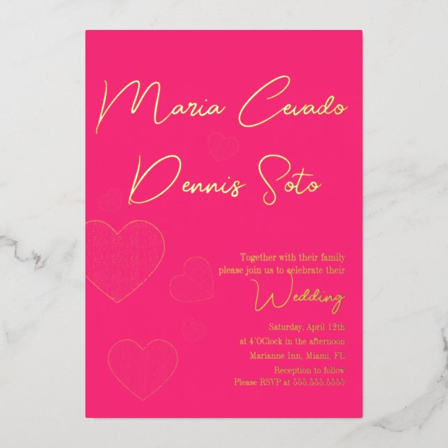 Valentines Pink Hearts Floating Wedding  Foil Invitation (Front)