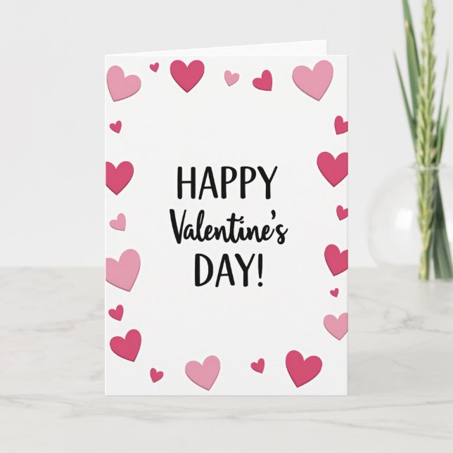 Valentines Pink Layered Hearts Card (Front)