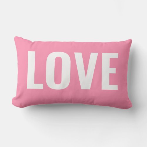 Valentines Pink Love Typography Outdoor Lumbar Pillow