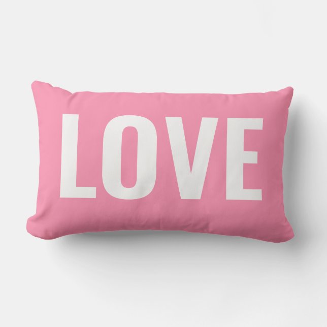 Valentines Pink Love Typography Outdoor Lumbar Pillow (Front)