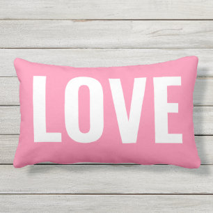 Valentines Pink Love Typography Outdoor Lumbar Pillow