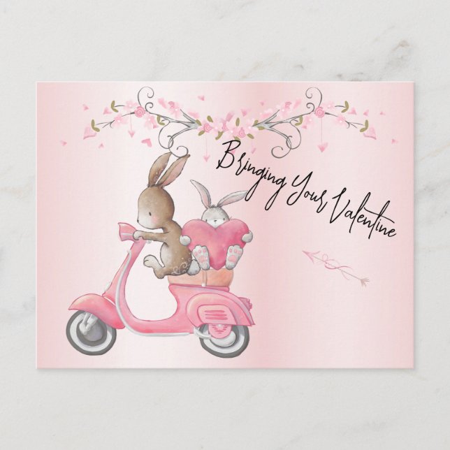 Valentines Pink Moped Hearts  Postcard (Front)