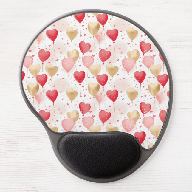 Valentine's Pink Red and Gold Heart Balloons  Gel Mouse Pad (Front)
