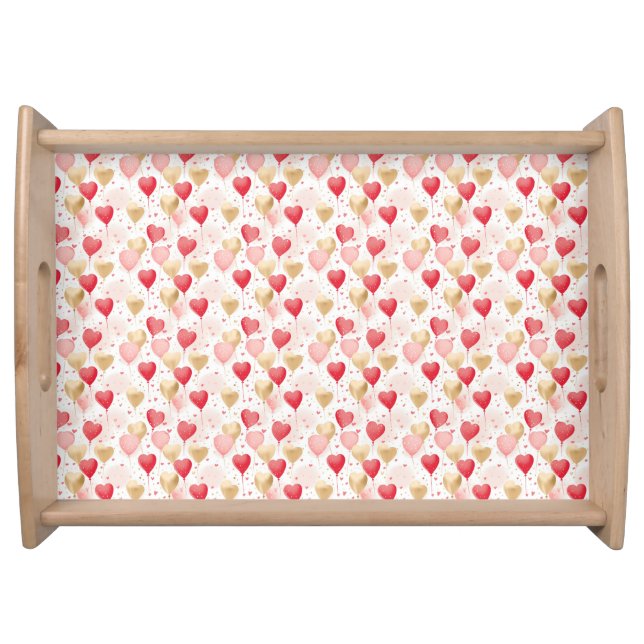 Valentine's Pink Red and Gold Heart Balloons  Serving Tray (Front)