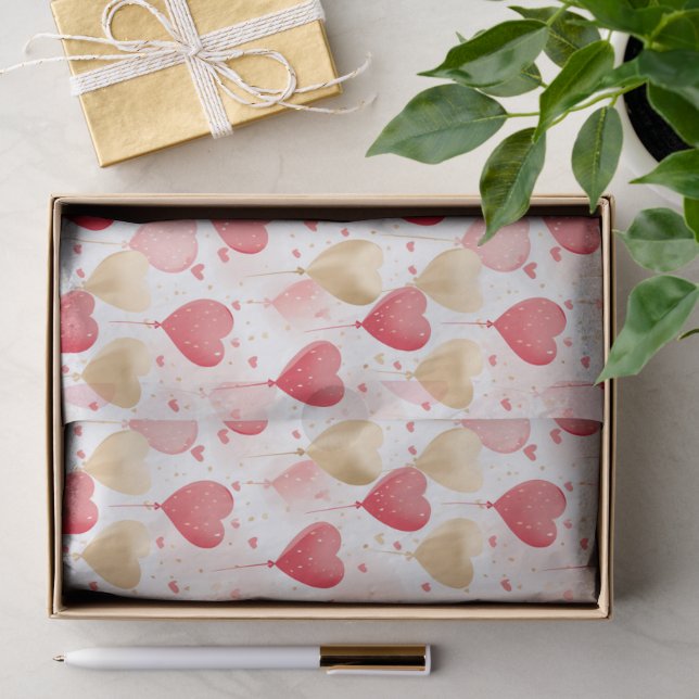 Valentine's Pink Red and Gold Heart Balloons  Tissue Paper (Gift)