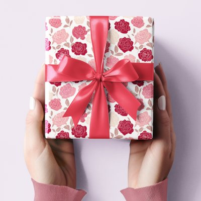 Valentine's Pink &amp; Red Roses Wrapping Paper 