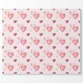 Valentines Pink & Red Watercolor Heart Pattern Wrapping Paper (Flat)