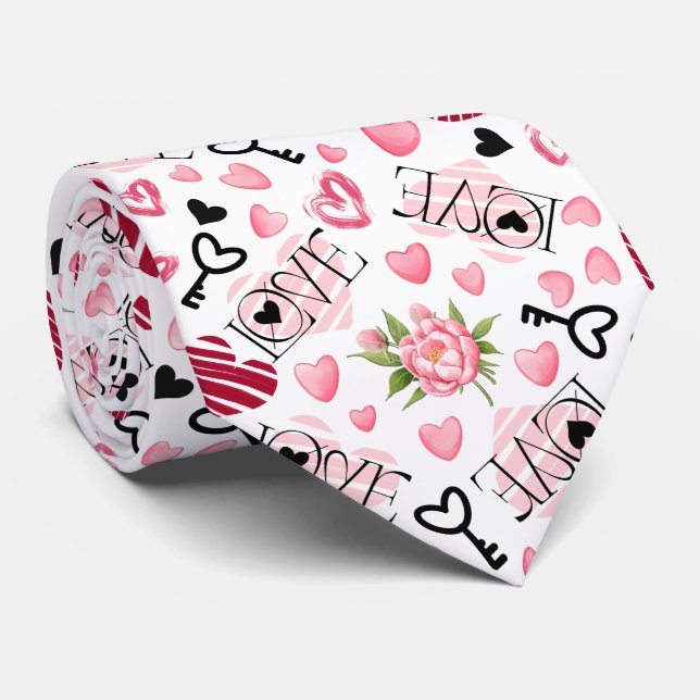 Valentines Pink Roses Neck Tie (Rolled)