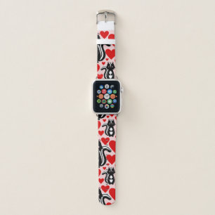 Valentine's Pink Skunk Heart Illustration Pattern Apple Watch Band