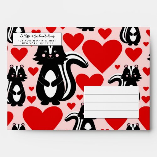 Valentines Pink Skunk Heart Illustration Pattern Envelope