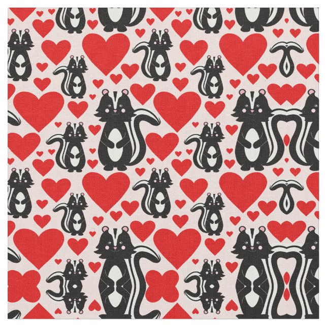 Valentine's Pink Skunk Heart Illustration Pattern Fabric (Close Up)