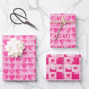 Valentines pink watercolor wash with hearts wrapping paper sheets