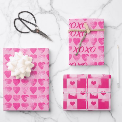 Valentines pink watercolor wash with hearts wrapping paper sheets