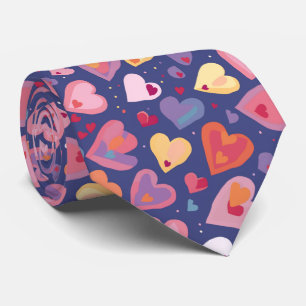 Valentine's Playful Multicolored Watercolor Hearts Neck Tie