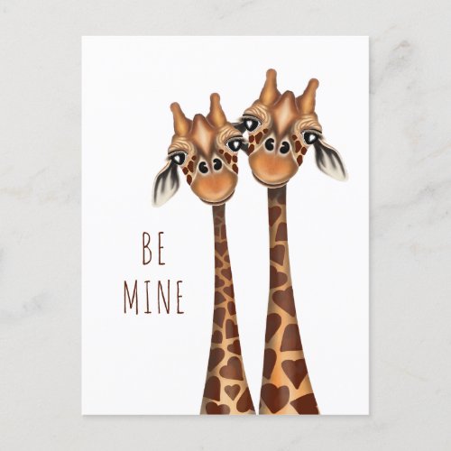 Valentines Postcard _ Be Mine Loving Giraffes