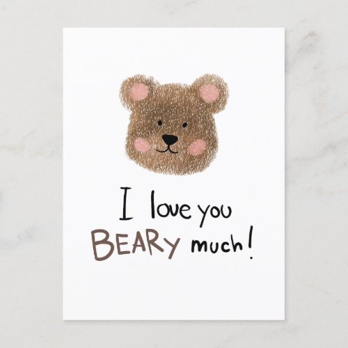 Valentines Postcard  I Love You BEARY much 