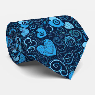 Valentine's Pretty All Blue Hand Drawn Hearts Neck Tie