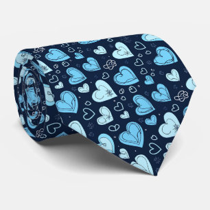 Valentine's Pretty Dark and Light Blue Hearts Neck Tie