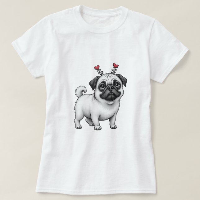 Valentine's print with pug T-shirt (Design Front)