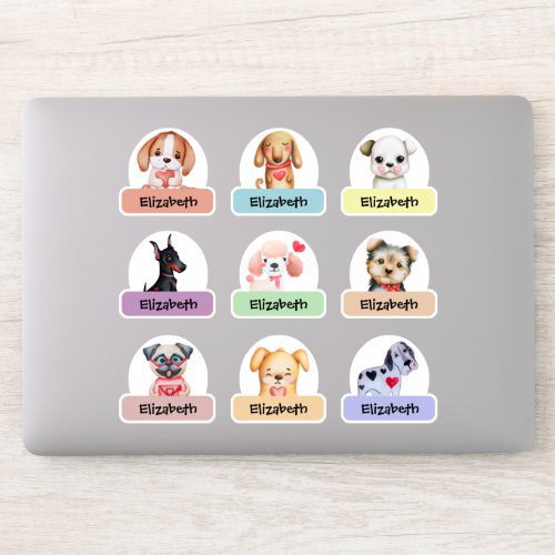 Valentines Puppies Personalized Name Sticker Pack