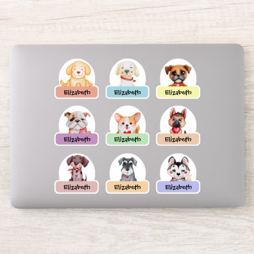 Valentines Puppies Personalized Name Sticker Pack