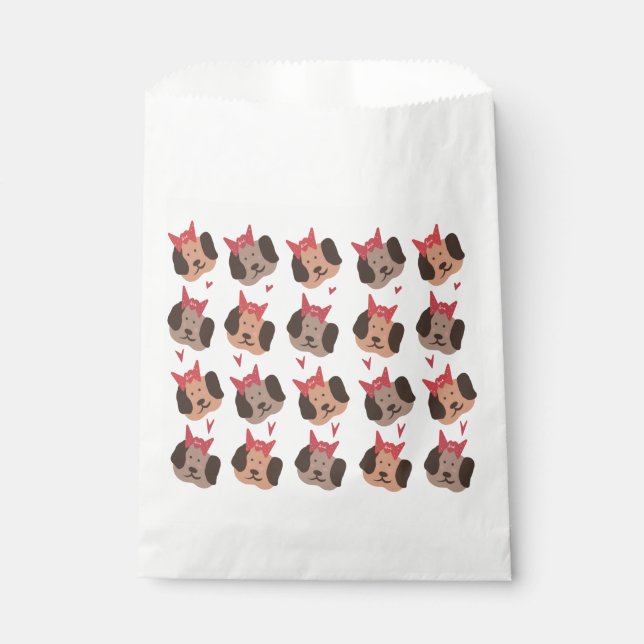 Valentines Puppies with Bows Heart Pattern    Favor Bag (Front)