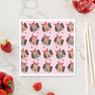 Valentines Puppies with Bows Heart Pattern Napkins