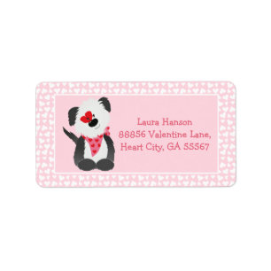 Valentines Puppy Heart Pattern Pink White Label